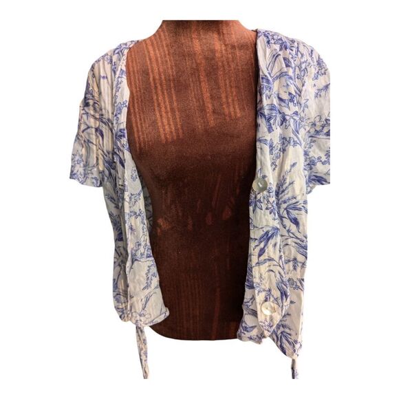 💯 linen toile Peplum wrapover blouse sz S - Picture 4 of 12